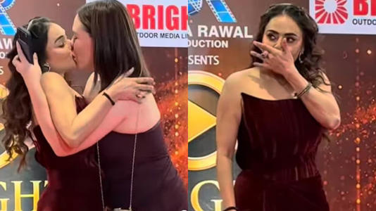 Shocking Viral Video: Female Fan Forcefully Kisses Actress Nikita Rawal on the Lips During a Red Carpet Event