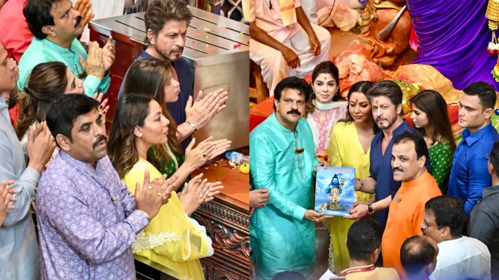 Shah Rukh Khan Visits Lalbaugcha Raja With Gauri And Suhana Khan; Protects Them Amid Massive Crowd